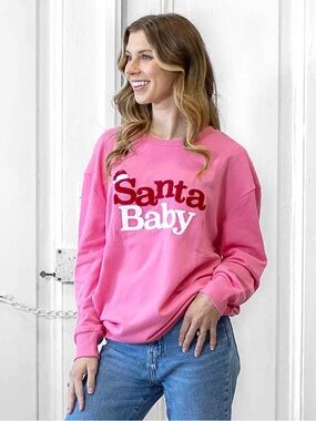 The Royal Standard Santa Baby Chenile Letter Pullover Sweatshirt Pink Size XL